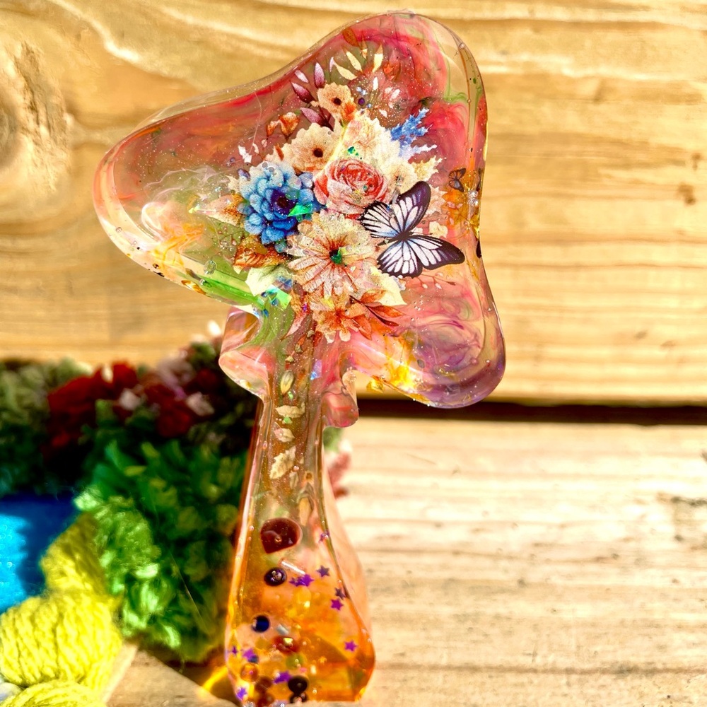 Handmade Resin Mushroom Decor or Earring Display Butterfly Bouquet - Picture 3 of 5